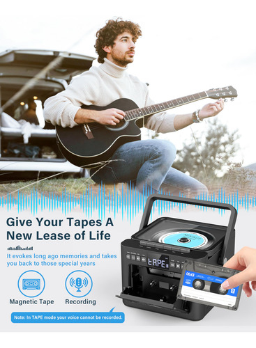 Reproductor De Cd Boombox Greadio Recargable Con Cassette Bl