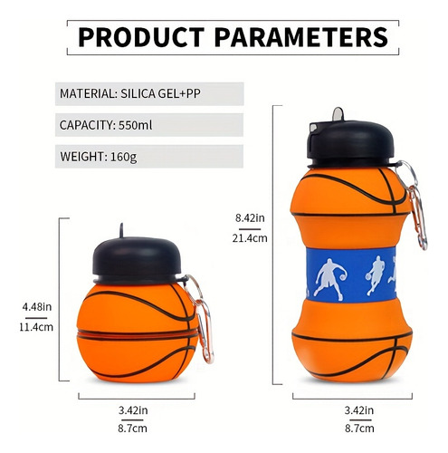 Botella Plegable Balón De Básquet Color Naranja