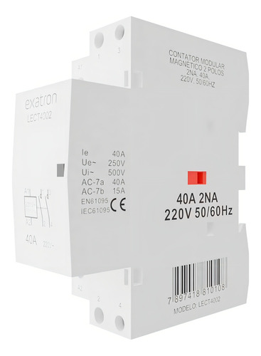 Contator Modular Bipolar 40a 2na 2 Polos Contatora Exatron LECT4002 Trilho DIN35