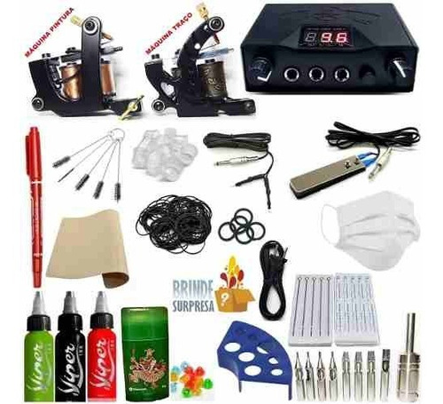 Imagem 1 de 10 de Kit De Tatuagem Profissional Compl Magnum 2 Máquinas