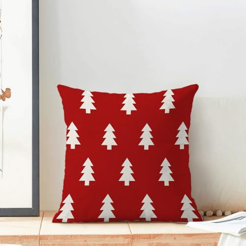 Funda Almohada Navidad 50 X 50 Cm Árboles Rojos Blancos