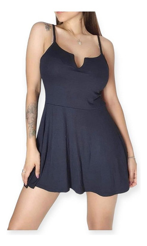 Vestido Musculosa Corto Evase Con Detalle En El Escote En V