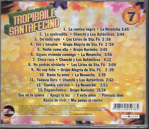 Los Lirios Chanchi Alegria Album Tropibaile Santafecino 7 Cd