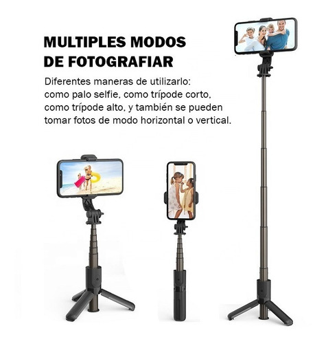 Imagen 6 de 10 de Palo Selfie Control Bluetooth Celular Tripode Regulable 68cm