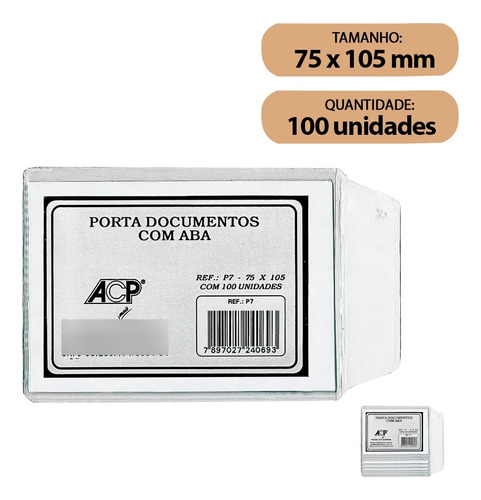 Protetor Porta Documentos Para Rg Identidade 75x105mm C/100
