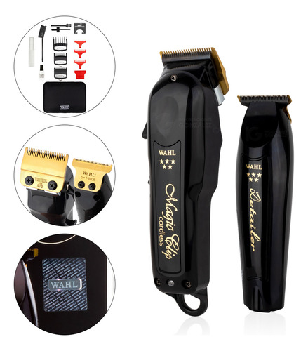 Máquinas sem fio pretas Wahl® Barber Combo Original com cortador de hologramas Magic Clip + Trimmer Detailer Li para barbearia