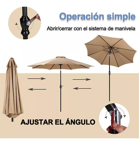 Sombrilla para Jardín o Playa con Ángulo de Inclinación de 7 color caqui
