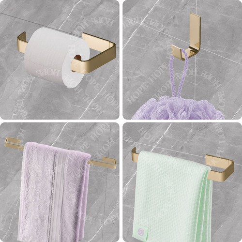 Imagem 2 de 7 de Kit Acessorios Ss Peças Dourado 4 Peças Banheiro Lavabo