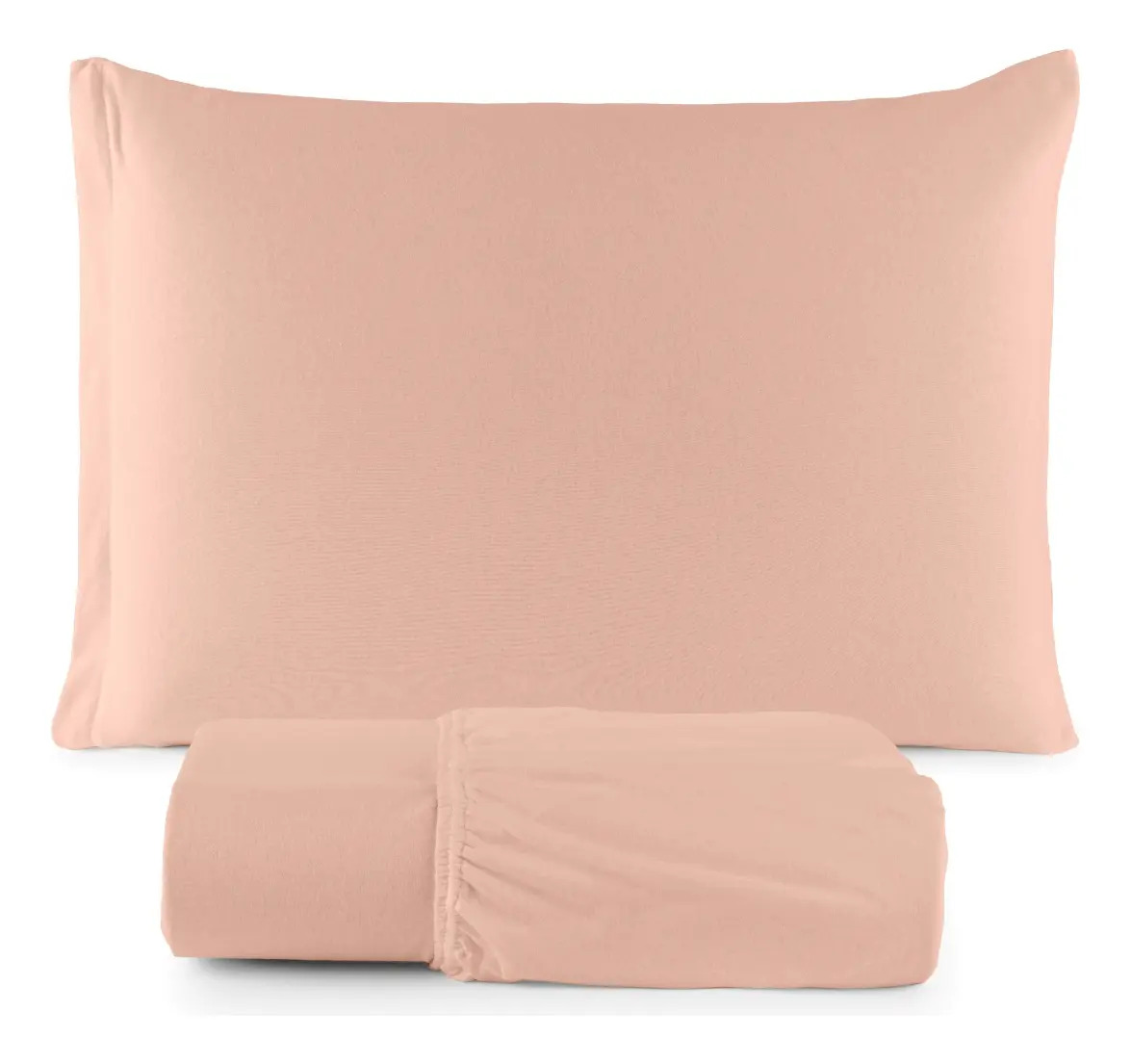 Jogo De Cama Solteiro Lençol 02 Pçs C/ Elástico Malha 100% Algodão Fio 30/1 Penteado Salmão