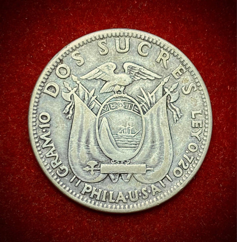 Moneda 2 Sucres Ecuador 1928 Plata 0.720 Km 73