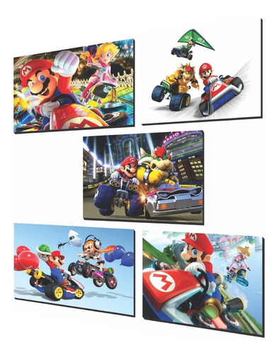 Kit 5 Cuadros Infantil, Niños, Super Mario Kart, 38x26cm C/u