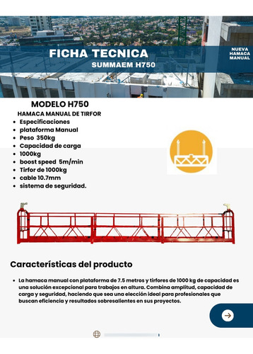 Andamio Colgante Manual, Hamaca Manual, Balsa Manual.