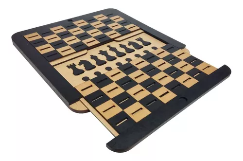 Jogo Xadrez Tabuleiro Madeira Luxo Dobrável Chess 24x24