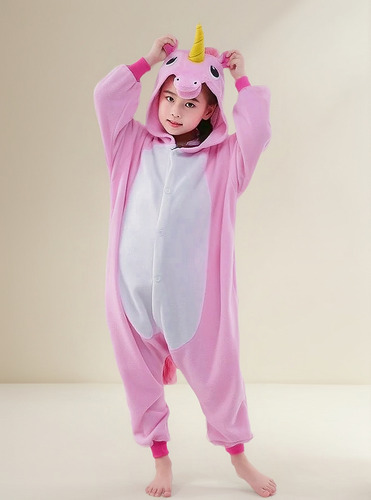 Pijama Y Disfraz Enterito Polar Unircornio Rosa-blanco