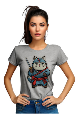 Camiseta Feminina Cza Gato Espada Azul Rpg