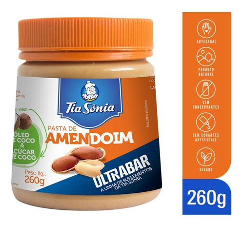 Pasta De Amendoim Com Tcm Do Óleo De Coco Tia Sônia 260g Nat