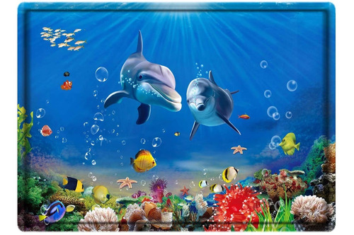 Blue Dolphin Ocean Print Alfombra De Baño De Espuma Vi...