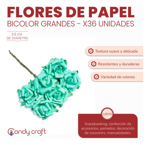 Flor Artificial De Papel Bicolor 3,5cm Con Cabo Grandes X36