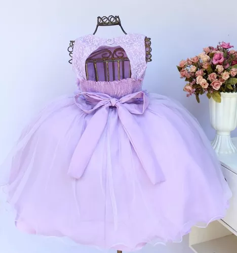 Vestido Infantil Lilás Lavanda Princesa Sofia Jasmine Ariel Tiara Luvas  Fantasia Carnaval Aniversário Temático Princesas Presente Menina Festa Luxo  Rodado