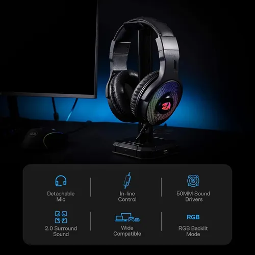 Auriculares Para Juegos Con Cable Redragon H350 Rgb, Respald