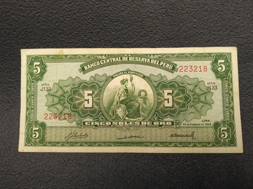 Makuka: Antiguo Billete Peru 5 Soles 1968 Bol1 Mnn