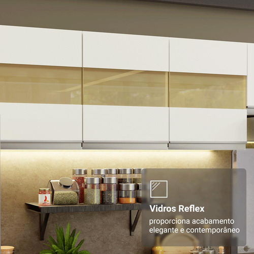 Armário De Cozinha Completa 100% Mdf 310 Cm Smart 01 Xa B Cor Branco