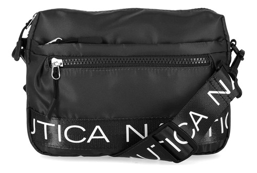 Bolsa Bandolera Náutica Elysia Diseño Liso De Nailon  Negra Asas Color Negra