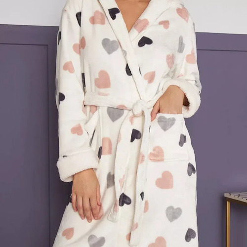 Albornoz Max Para Mujer, Cálido, Terciopelo Coral, Estampado
