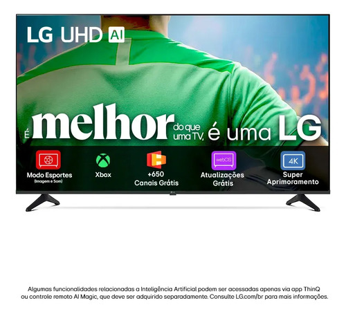 Smart TV LG UHD AI UA75 65 polegadas HDR10 Pro Processador α7 AI Ger8 webOS 25
