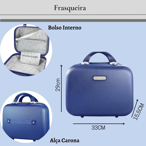 Imagem 3 de 6 de Mala De Viagem Bordo E Frasqueira Kit 3 Peças 2 Malas P E Pp