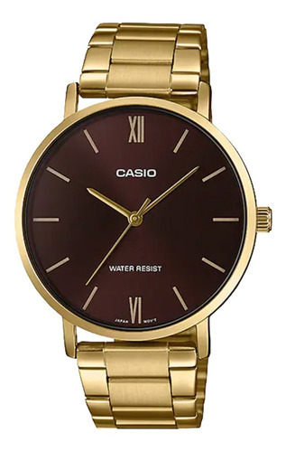 Reloj Casio Hombre Mtp-vt01g-5b Acero Inoxidable Café Color De La Correa Dorado Color Del Bisel Dorado