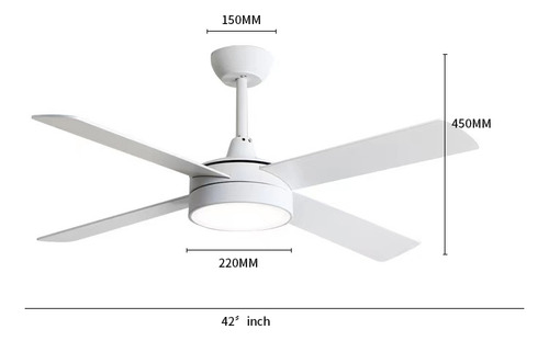Ventilador De Techo 4 Aspas Blanco Luz Led 30w