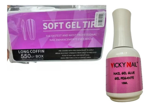 Tips Soft Gel Flexibles 500 Unidades + Pegamento Gel Mym