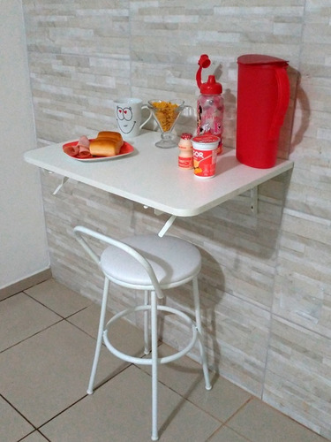 Imagem 3 de 10 de Mesa De Parede Dobrável 60x41 Suporte Branco Prateleiras