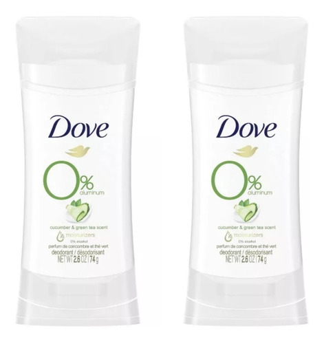 Desodorante Dove 0% Aluminio Paquete 2 Fragancia Pepino & Té verde
