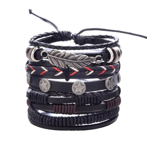 Set 5 Pulseras Manilla Brazalete Cuero Hombre Mujer