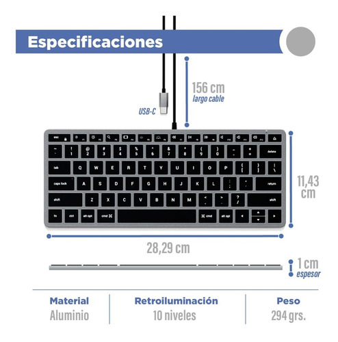 Imagen 2 de 10 de Teclado Usb C Aluminio Retroiluminado / Satechi Oficial