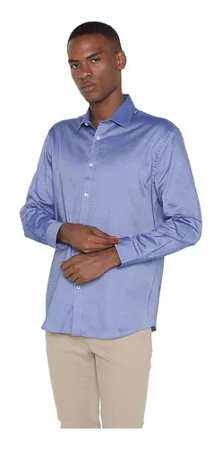 Camisa Tommy Hilfiger Original Hombre Logo Bordado Azul Slim