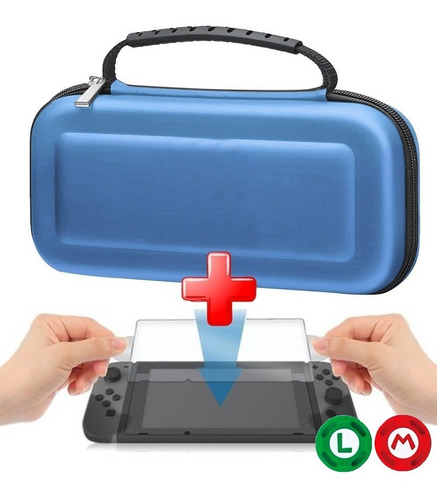 Imagen 1 de 10 de Estuche Nintendo Switch 10 Slots Funda Vidrio Templado Grips