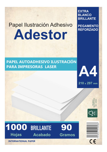 Papel Autoadhesivo A4 Ilustración Brillante  Adhesivo 1000hj