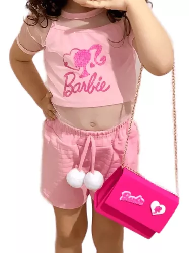 Conjunto Infantil Barbie Roupa Short Blusa Cropped Menina