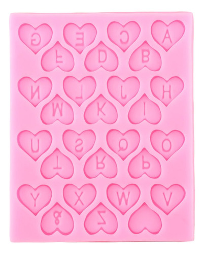 1pcs Molde De Silicona Corazón Alfabeto Fondant Pasta Resina Color Rosa