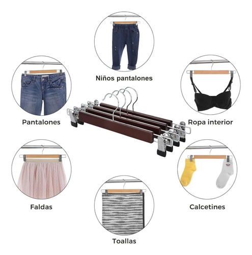20 Ganchos Para Ropa De Madera Con Clip Antideslizantes Caoba