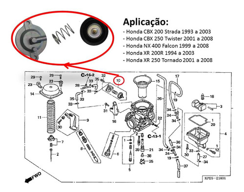 Diafragma Carburador Válvula Compensadora Ar Xr 250 Tornado