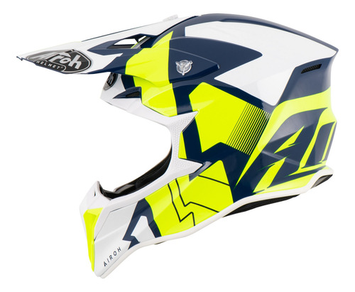 Casco Airoh Cross Wraap Raze Amarillo Azul Blanco