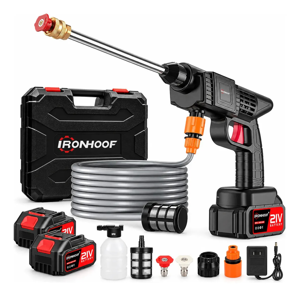 Hidrolavadora eléctrica portátil y inalámbrica Ironhoof XBMXF015BK negro de 550W con 680psi de presión máxima