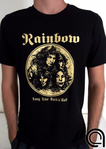 Camiseta Rainbow Long Live Rock N Roll Dio Estampa Dourada