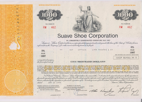 Certificado De Bono , Suave Shoe Corporation , Florida , Usa