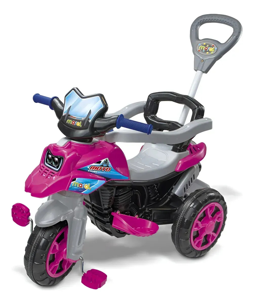 Triciclo Moto Trail Passeio Maral Infantil Empurrador Roda Rosa