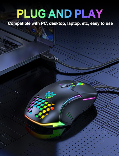 Ratón Para Juegos Con Cable, Luz Rgb Colorida, 3600 Dpi 4 Ni